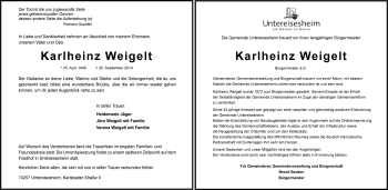 Traueranzeige von Karlheinz Weigelt 