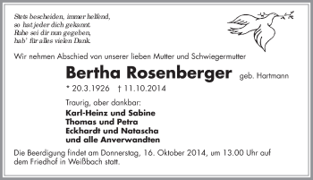 Traueranzeige von Berta Rosenberger 