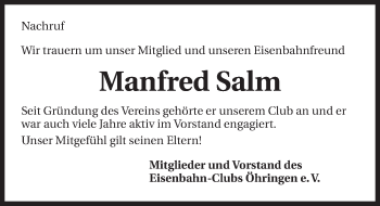 Traueranzeige von Manfred Salm 