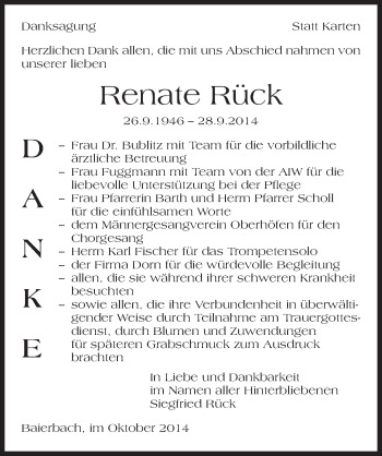 Traueranzeige von Renate Rück 