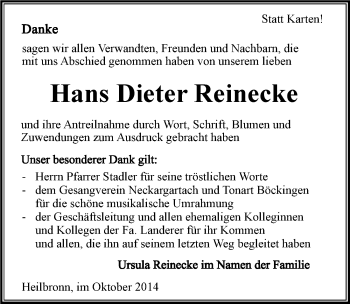 Traueranzeige von Hans Dieter Reinecke 