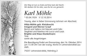 Traueranzeige von Karl Möhle 