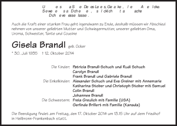 Traueranzeige von Gisela Brandl 