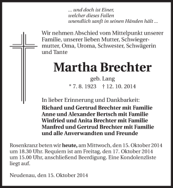 Traueranzeige von Martha Brechter 