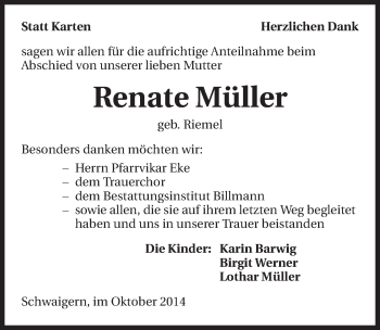Traueranzeige von Renate Müller 