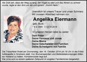 Traueranzeige von Angelika Eiermann 