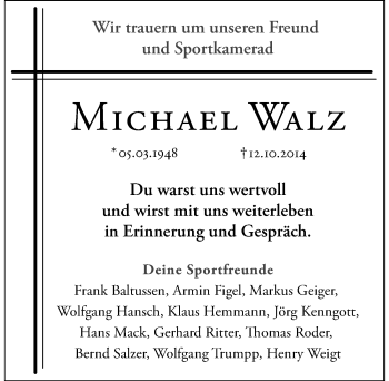 Traueranzeige von Michael Walz 