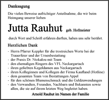 Traueranzeige von Jutta Rauhut 