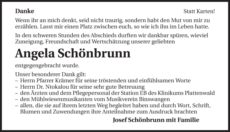  Traueranzeige für Angela Schönbrunn vom 18.10.2014 aus 