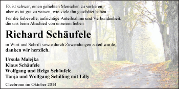 Traueranzeige von Richard Schäufele 