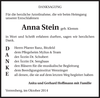 Traueranzeige von Anna Stein 