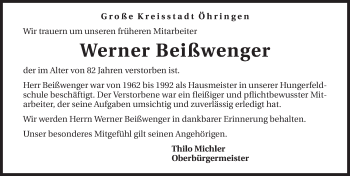 Traueranzeige von Werner Beißwenger 