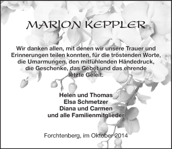 Traueranzeige von Marion Keppler 