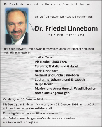 Traueranzeige von Friedel Linneborn 