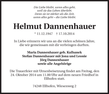 Traueranzeige von Helmut Dannenhauer 