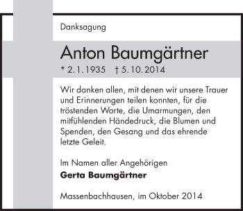 Traueranzeige von Anton Baumgärtner 