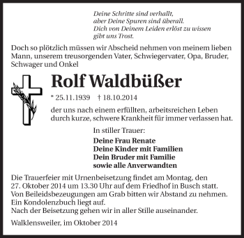 Traueranzeige von Rolf Waldbüßer 