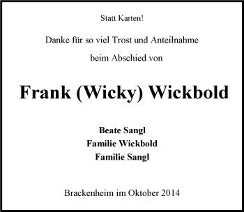Traueranzeige von Frank Wickbold 