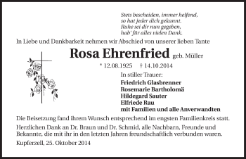 Traueranzeige von Rosa Ehrenfried 