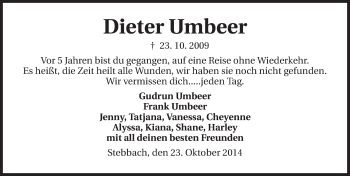Traueranzeige von Dieter Umbeer  