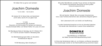 Traueranzeige von Joachim Domesle 