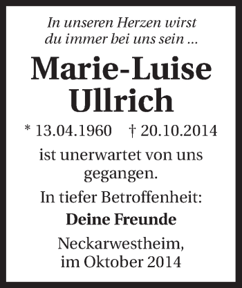 Traueranzeige von Marie-Luise Ullrich 