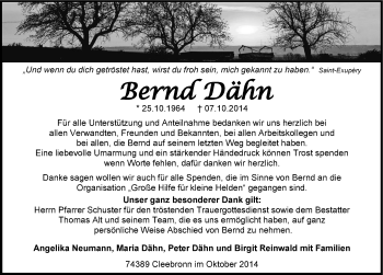 Traueranzeige von Bernd Dähn 