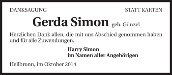 Traueranzeige von Gerda Simon 