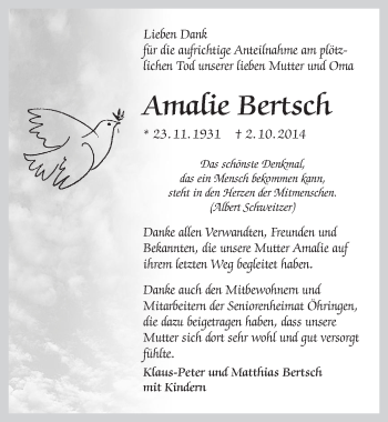 Traueranzeige von Amalie Bertsch 