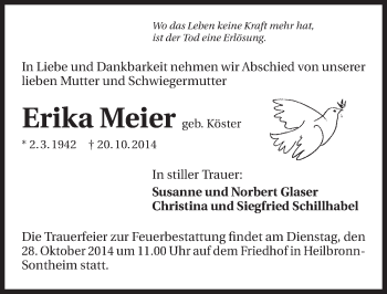 Traueranzeige von Erika Meier 