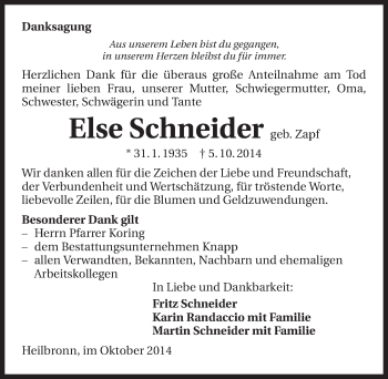 Traueranzeige von Else Schneider 
