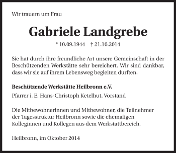 Traueranzeige von Gabriele Landgrebe 