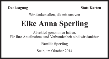Traueranzeige von Elke Anna Sperling 