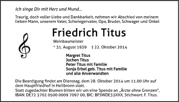Traueranzeige von Friedrich Titus 