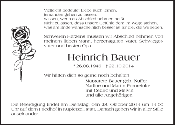 Traueranzeige von Heinrich Bauer 
