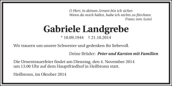 Traueranzeige von Gabriele Landgrebe 