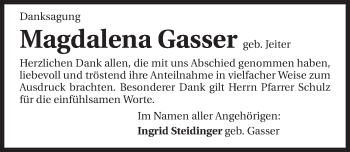 Traueranzeige von Magdalena Gasser 