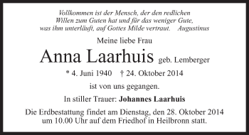 Traueranzeige von Anna Laarhuis 