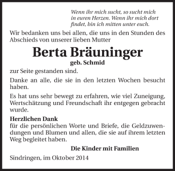 Traueranzeige von Berta Bräuninger 