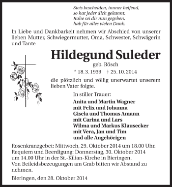 Traueranzeige von Hildegund Suleder 