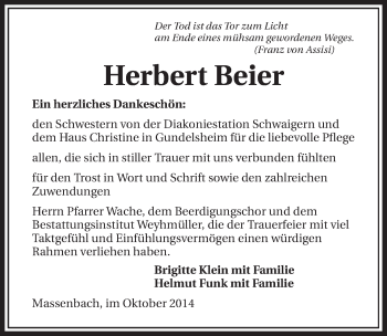 Traueranzeige von Herbert Beier 