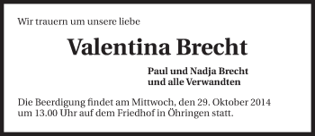 Traueranzeige von Valentina Brecht 