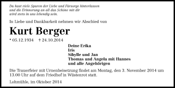 Traueranzeige von Kurt Berger 