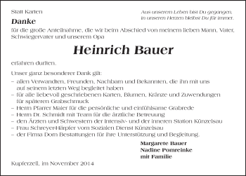 Traueranzeige von Heinrich Bauer 