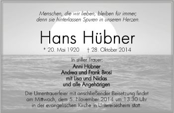 Traueranzeige von Hans Hübner 