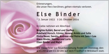 Traueranzeige von Else Binder 