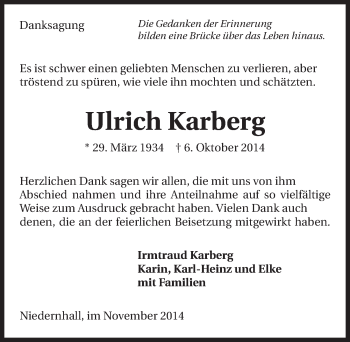 Traueranzeige von Ulrich Karberg 
