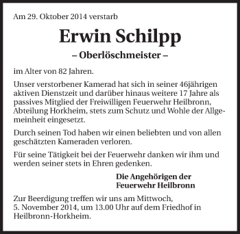 Traueranzeige von Erwin Schilpp 