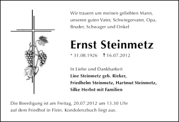 Traueranzeige von Ernst Steinmetz 