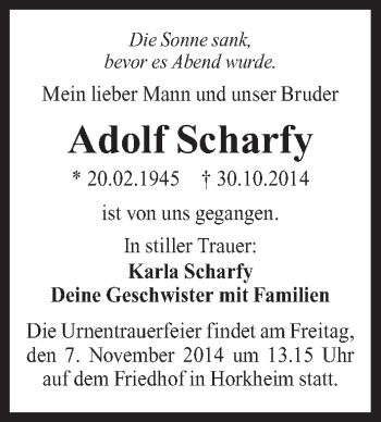Traueranzeige von Adolf Scharfy 
